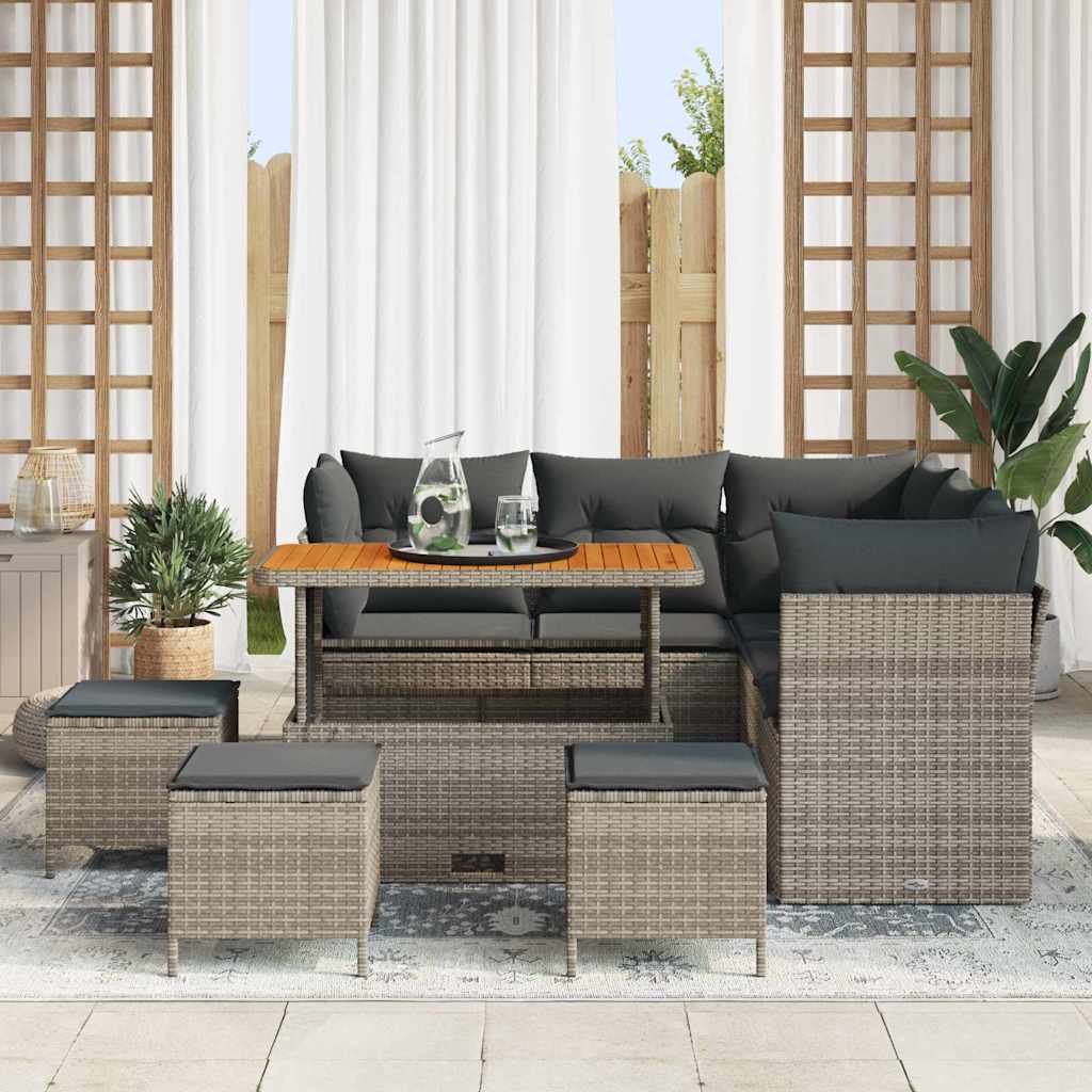 Gartensofa-set 9 pcs Grau Poly-Rattan