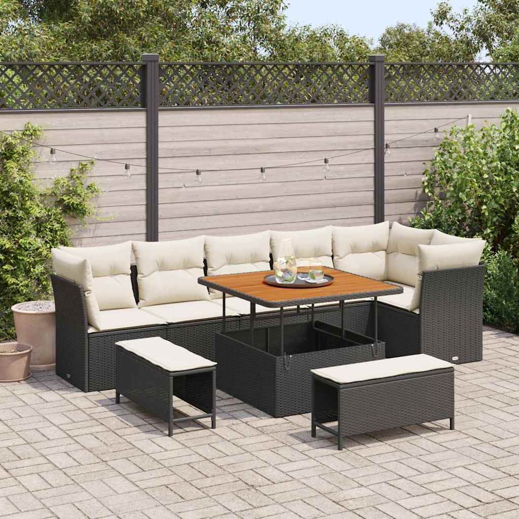 Gartensofa-set 9 pcs Schwarz Poly-Rattan