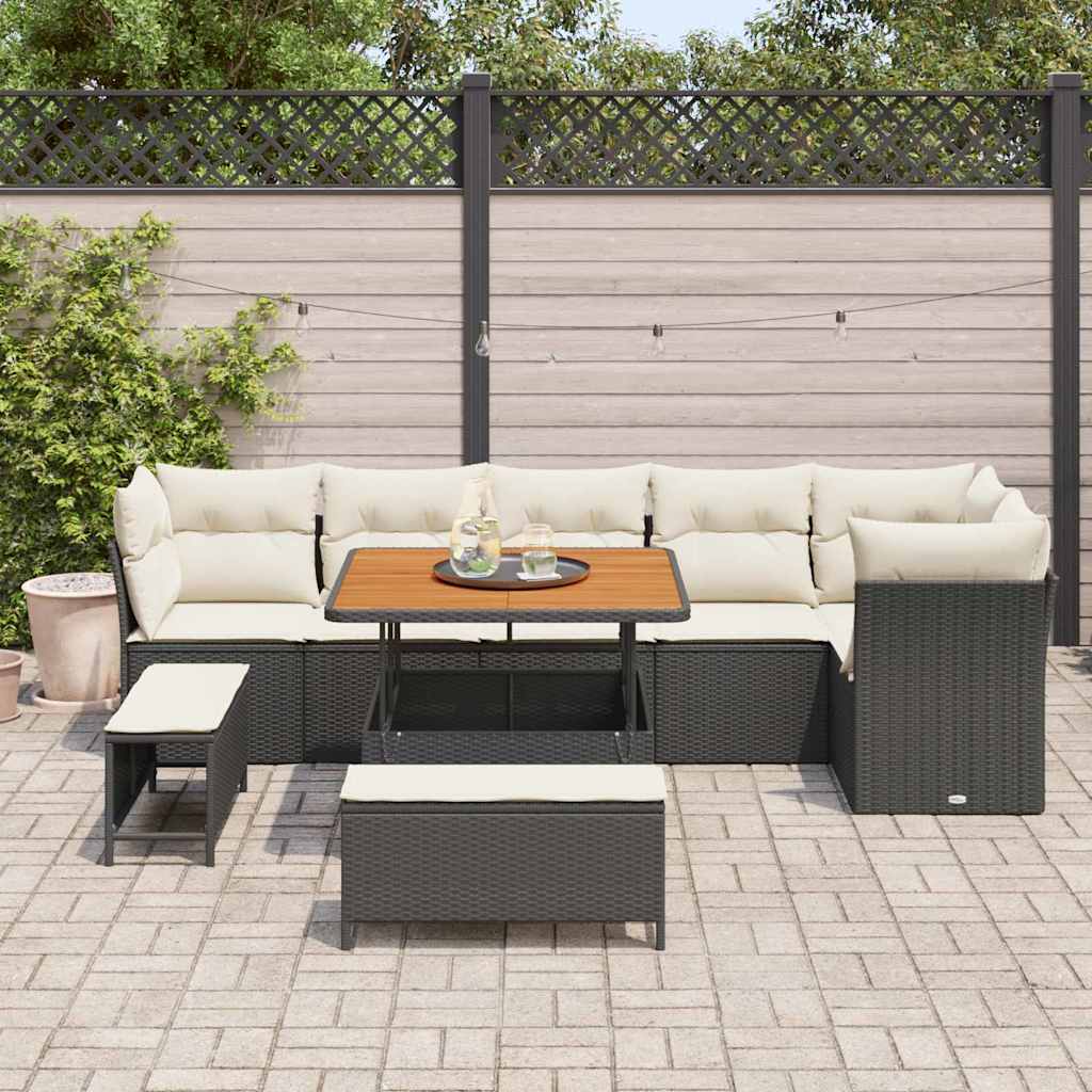 Gartensofa-set 9 pcs Schwarz Poly-Rattan