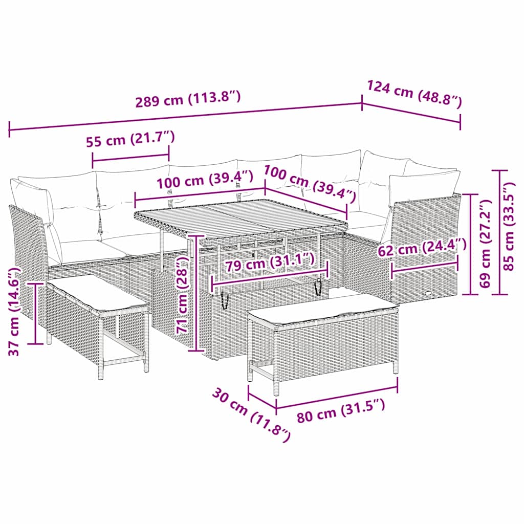 Gartensofa-set 9 pcs Schwarz Poly-Rattan