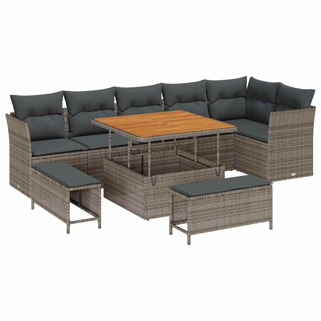 Gartensofa-set 9 pcs Grau Poly-Rattan