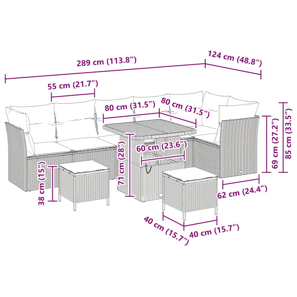 Gartensofa-set 9 pcs Schwarz Poly-Rattan