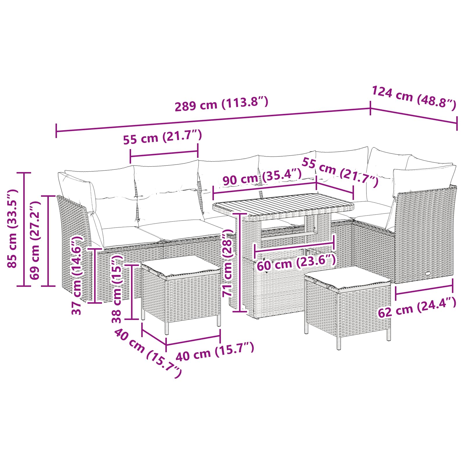 Gartensofa-set 9 pcs Schwarz Poly-Rattan
