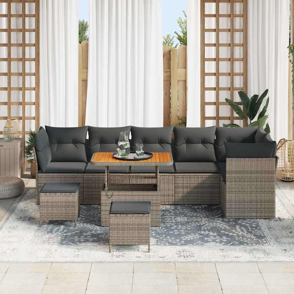 Gartensofa-set 9 pcs Grau Poly-Rattan