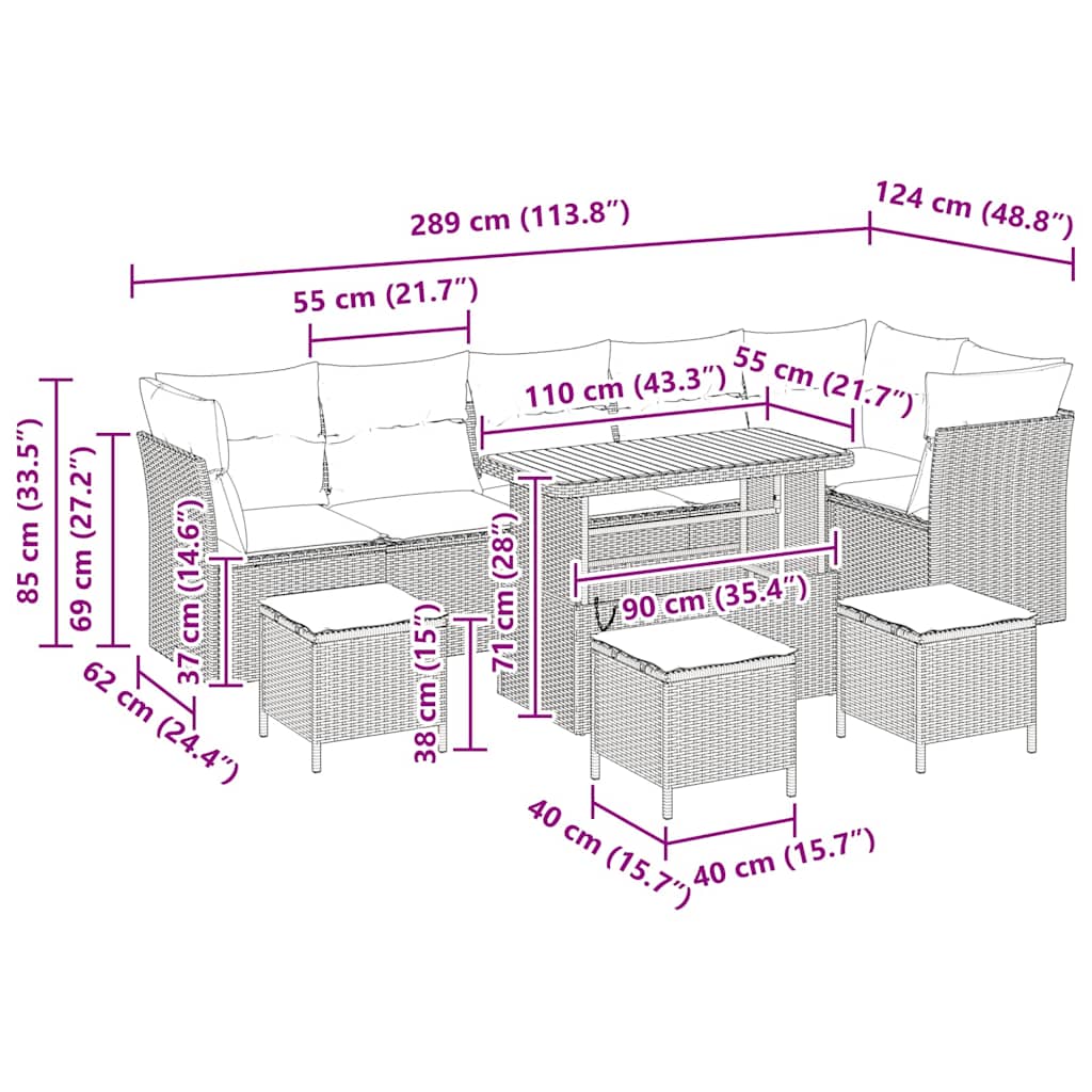 Gartensofa-set 10 pcs Grau Poly-Rattan