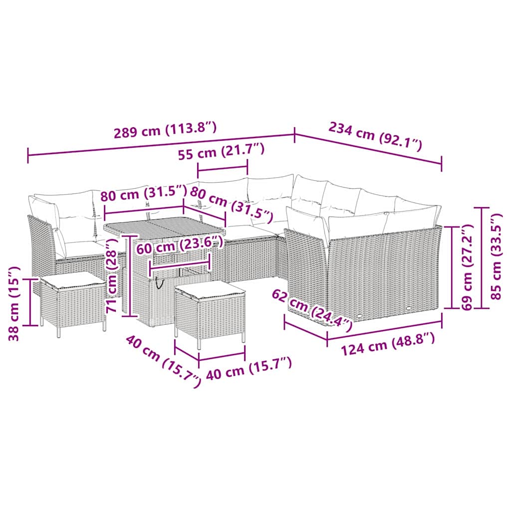 Gartensofa-set 12 pcs Grau Poly-Rattan