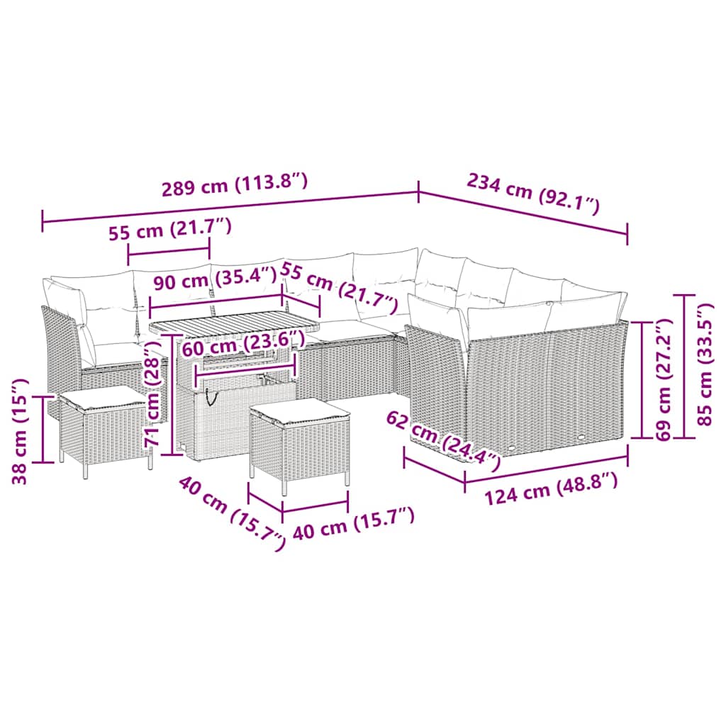 Gartensofa-set 12 pcs Schwarz Poly-Rattan