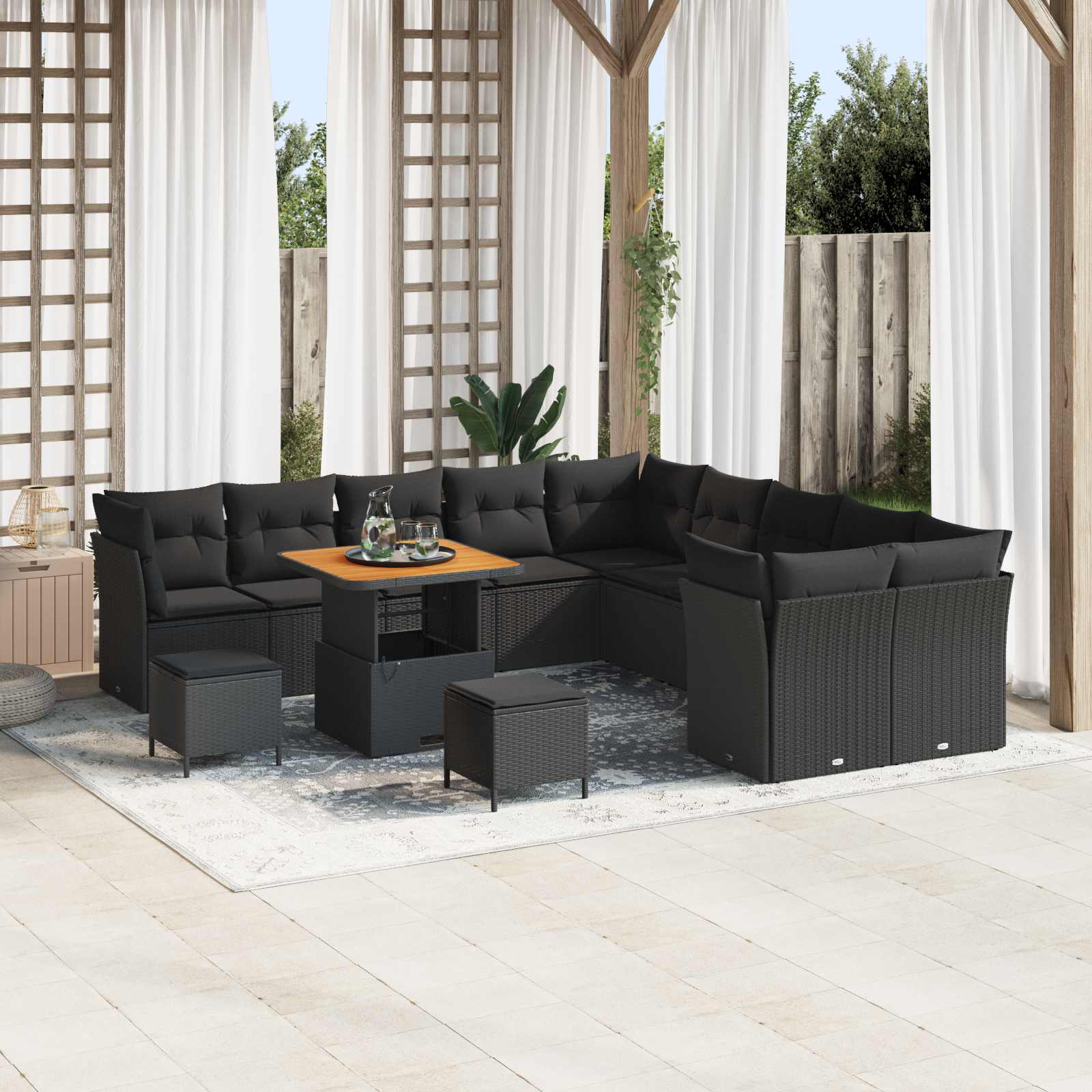 Gartensofa-set 13 pcs Schwarz Poly-Rattan