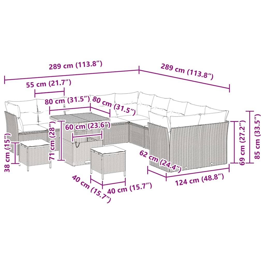 Gartensofa-set 13 pcs Schwarz Poly-Rattan