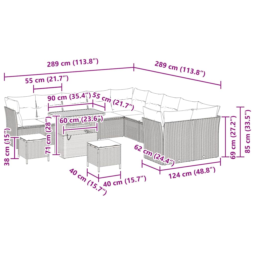 Gartensofa-set 13 pcs Schwarz Poly-Rattan
