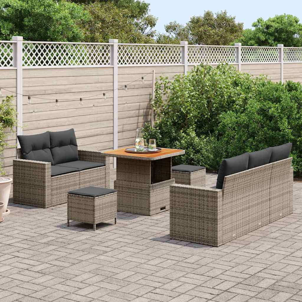 Gartensofa-set mit Kissen 8 pcs Grau Poly-Rattan