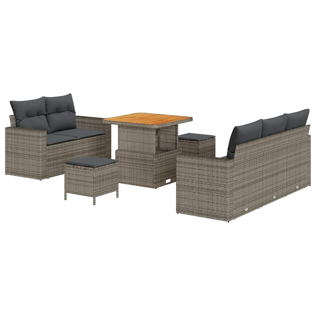 Gartensofa-set mit Kissen 8 pcs Grau Poly-Rattan