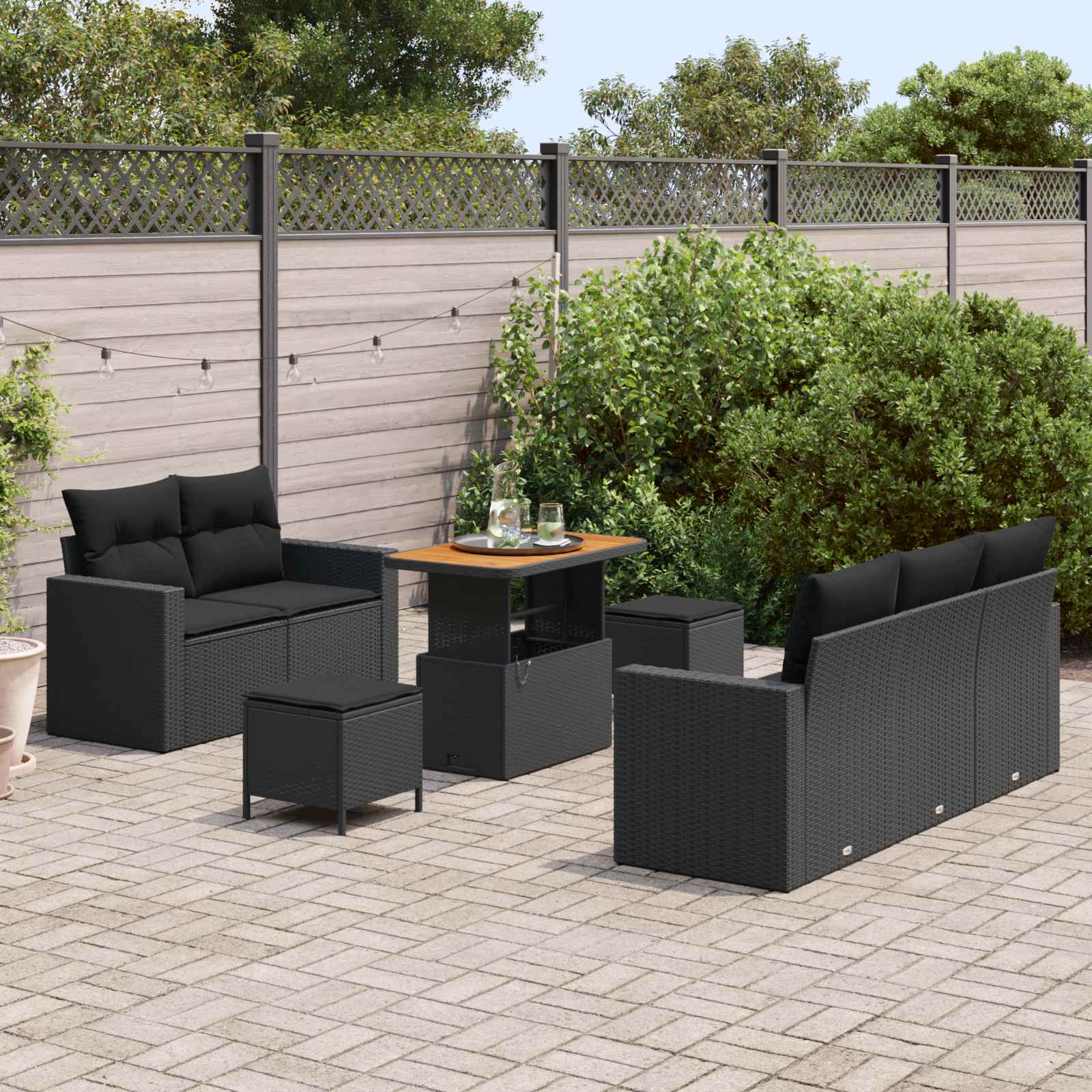 Gartensofa-set mit Kissen 8 pcs Schwarz Poly-Rattan