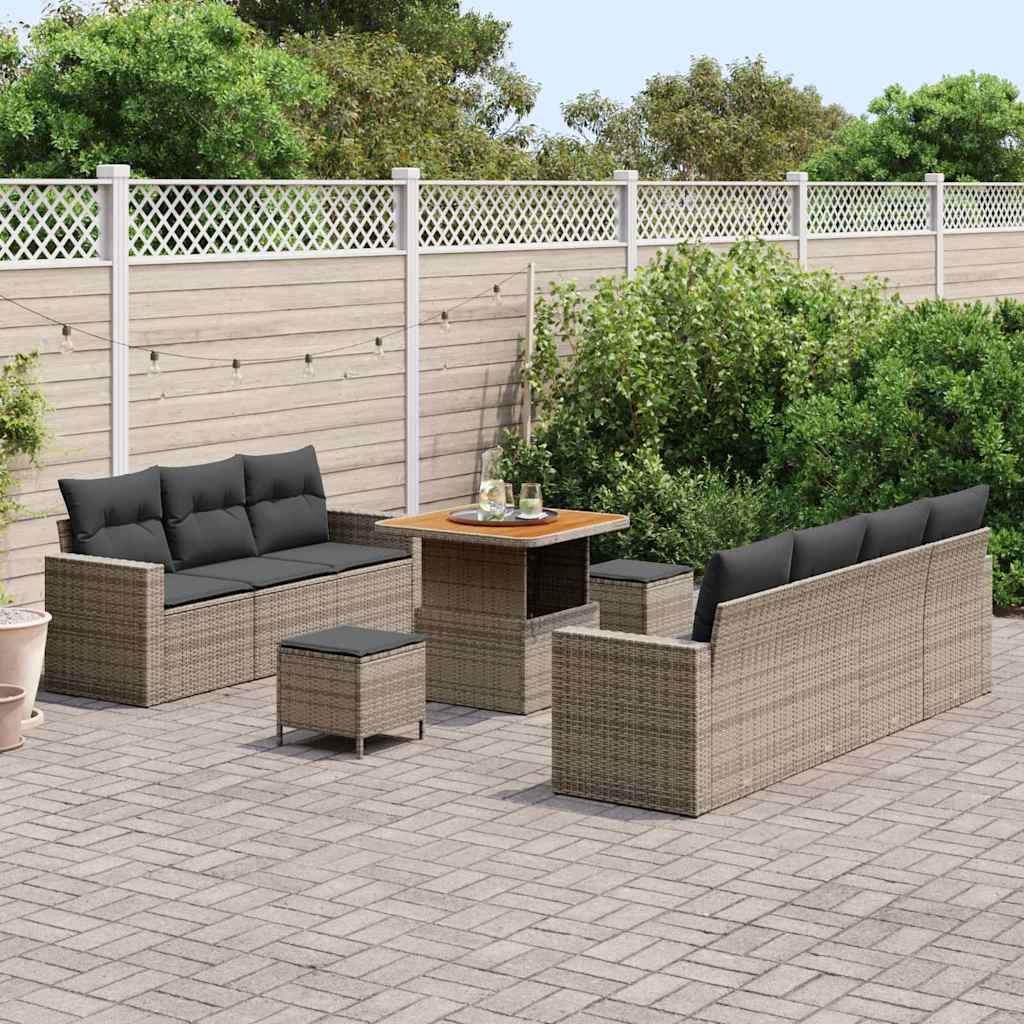 Garten-Sofa-Set 10 pcs Grau Poly-Rattan