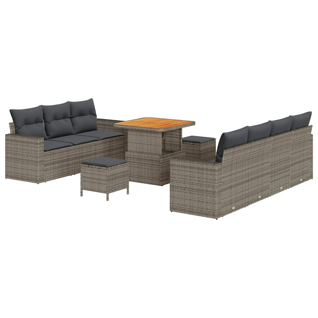 Garten-Sofa-Set 10 pcs Grau Poly-Rattan