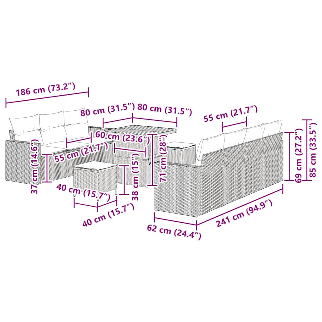 Garten-Sofa-Set 10 pcs Grau Poly-Rattan