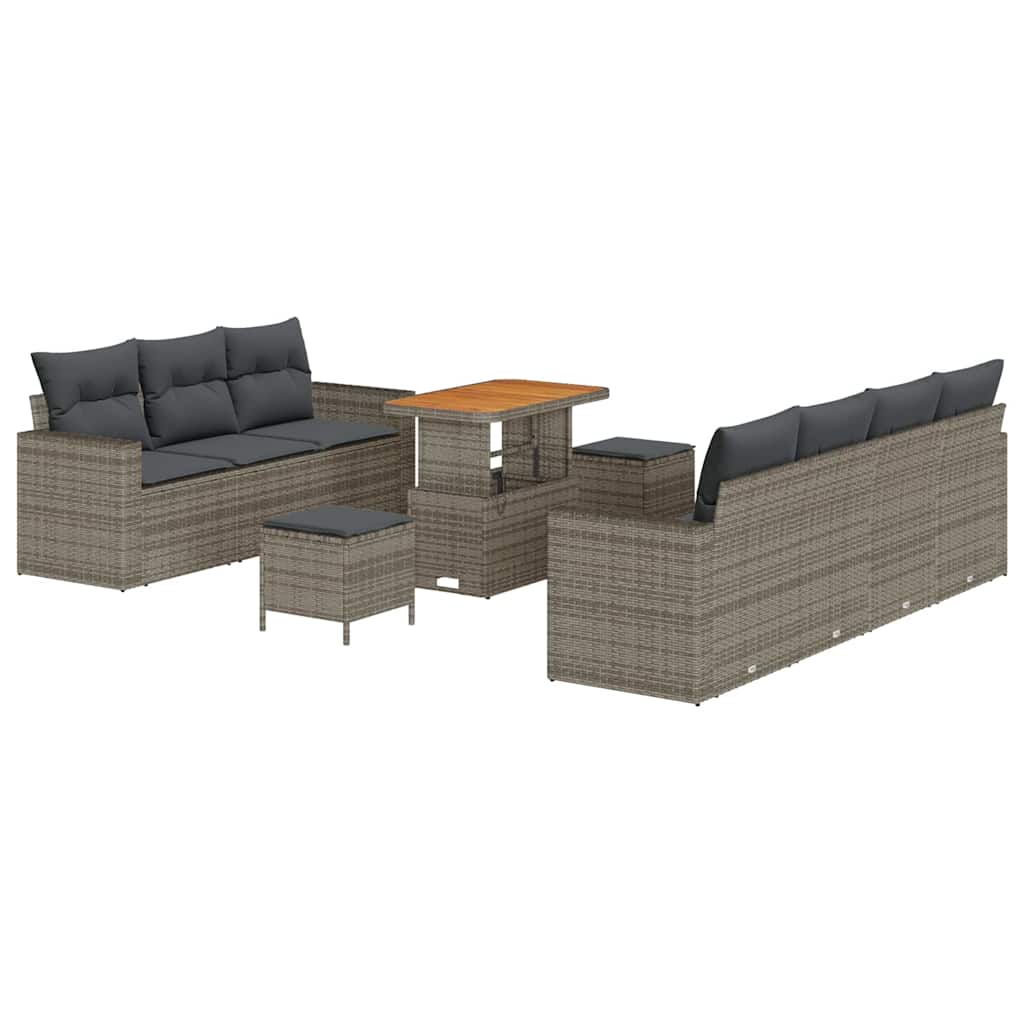 Gartensofa-set mit Kissen 10 pcs Grau Poly-Rattan