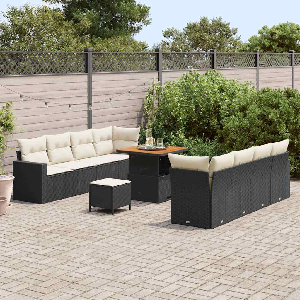 Gartensofa-set 11 pcs Schwarz Poly-Rattan