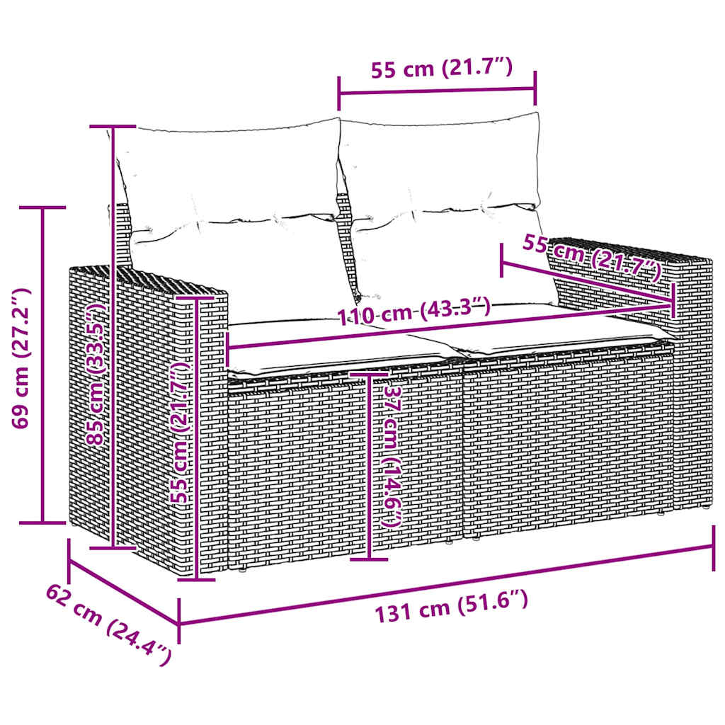 Gartensofa-set 11 pcs Grau Poly-Rattan