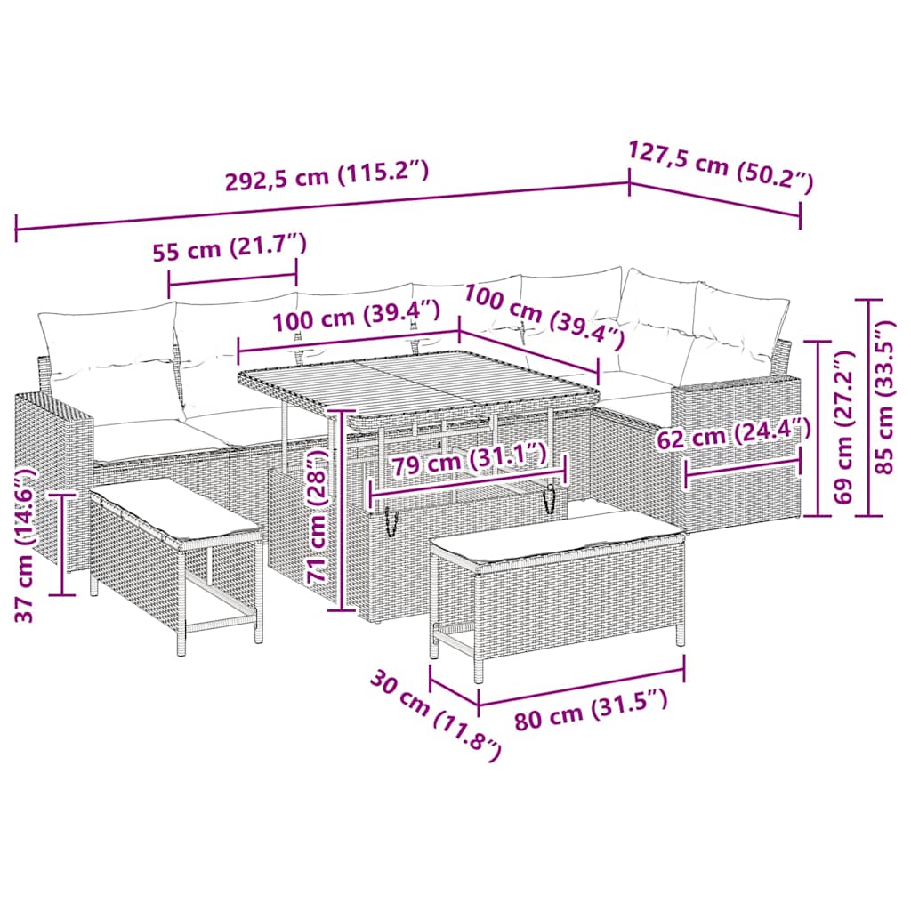 Gartensofa-set 9 pcs Schwarz Poly-Rattan