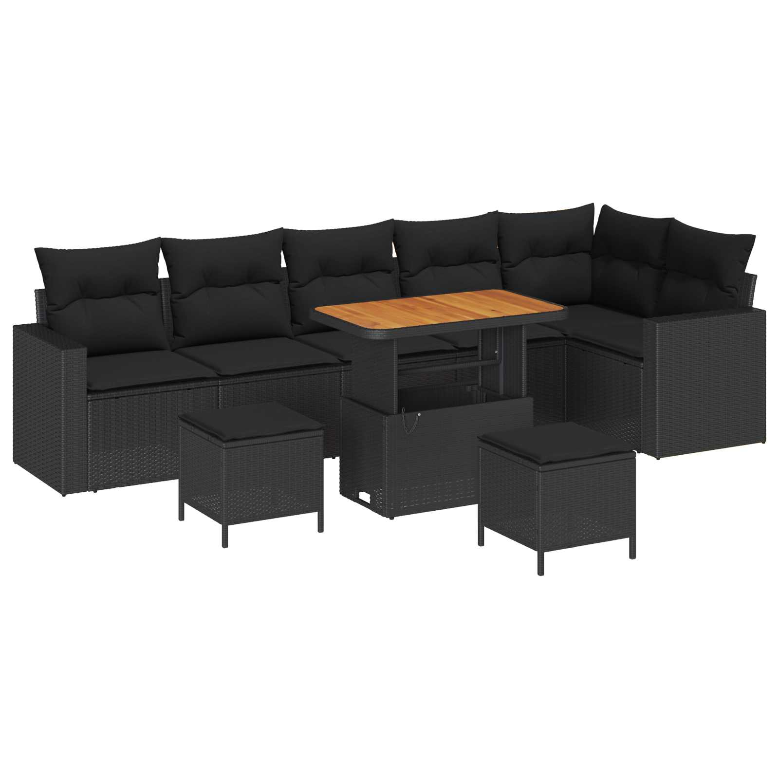 Gartensofa-set 9 pcs Schwarz Poly-Rattan