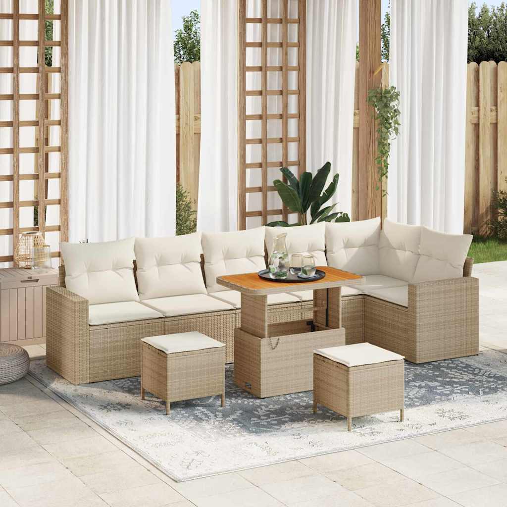 Gartensofa-set 9 pcs Beige Poly-Rattan
