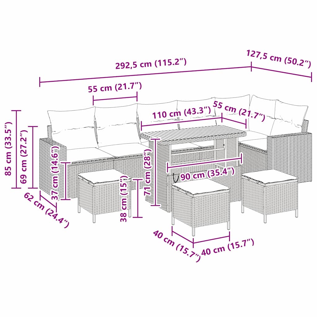 Gartensofa-set 10 pcs Beige Poly-Rattan