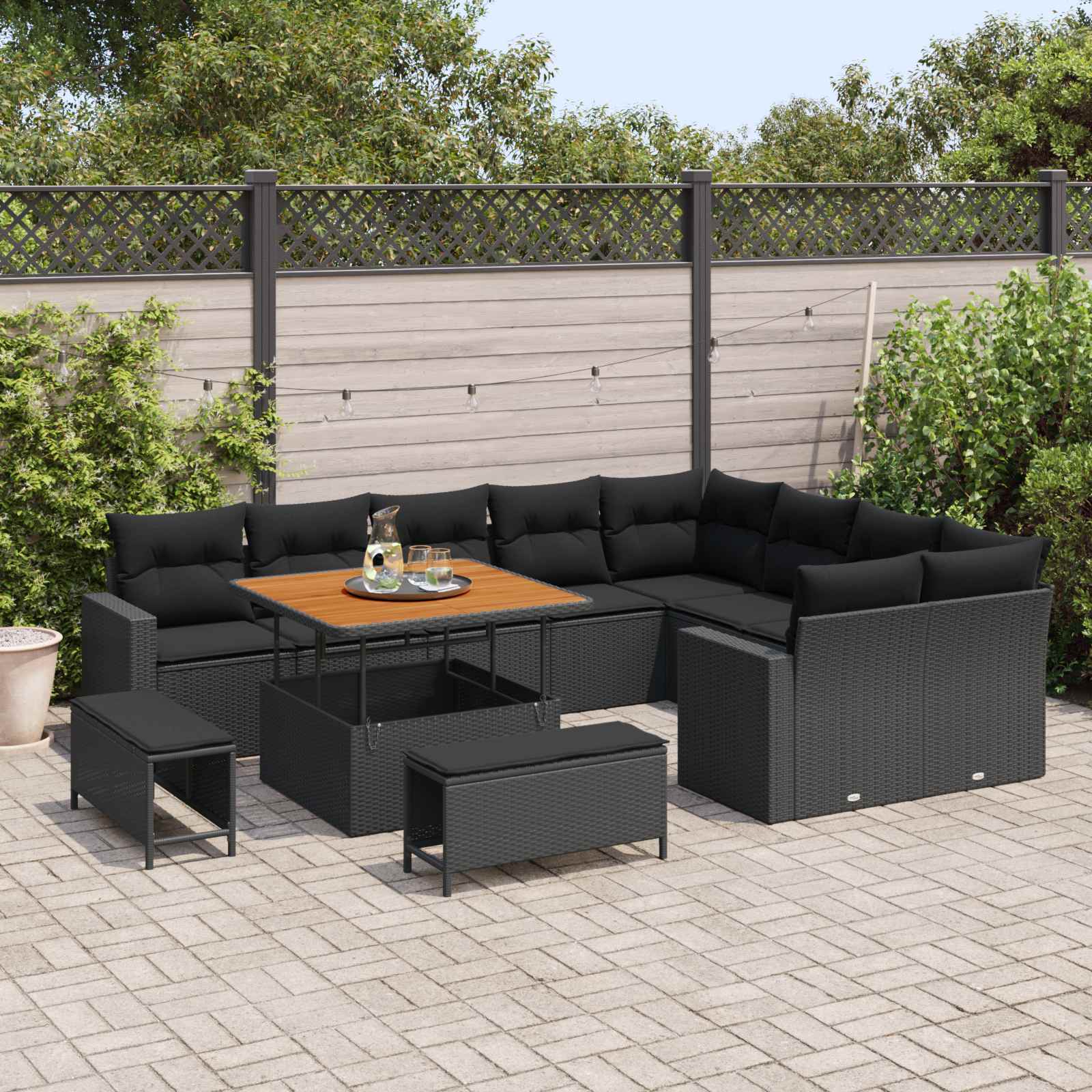 Gartensofa-set 12 pcs Schwarz Poly-Rattan