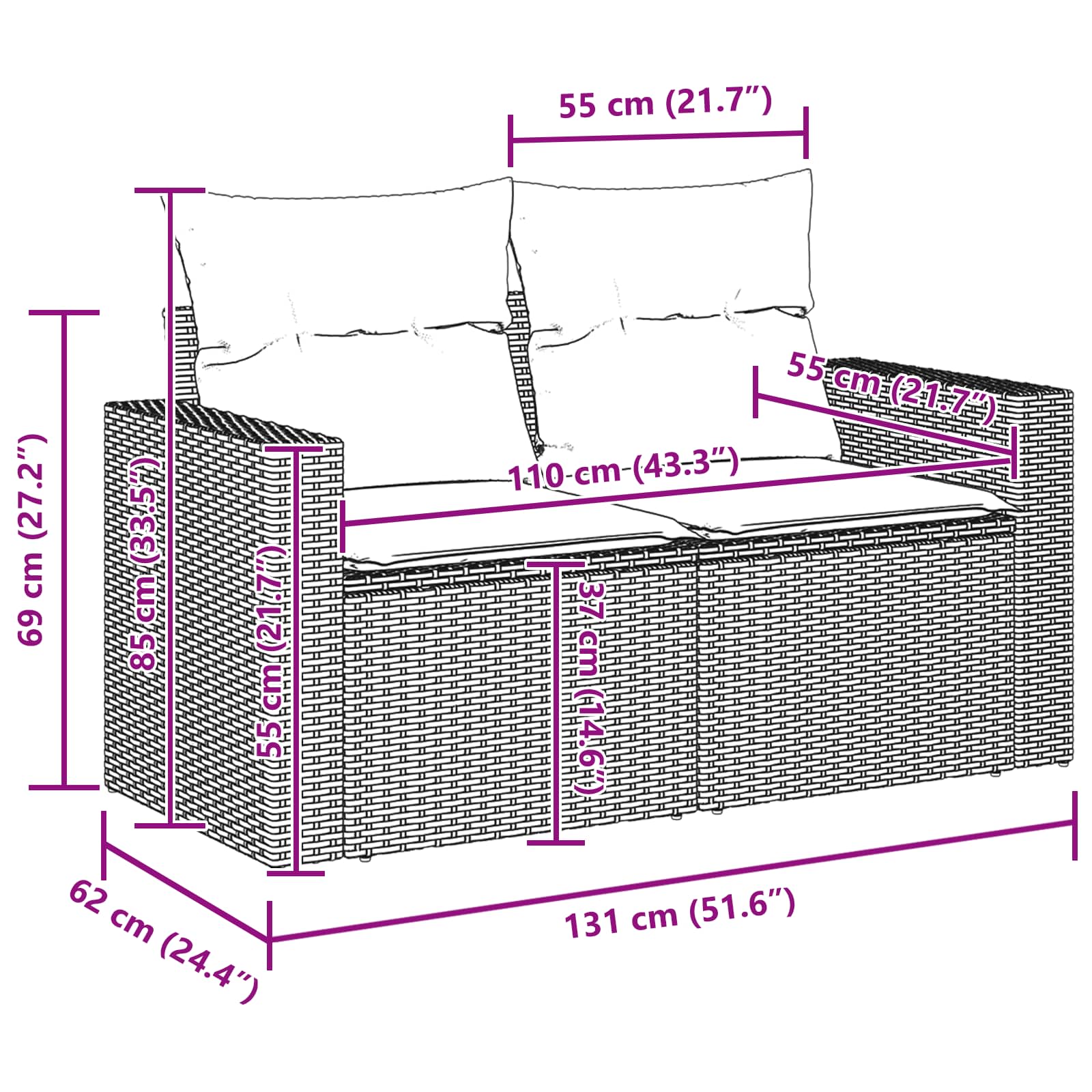 Gartensofa-set 12 pcs Schwarz Poly-Rattan