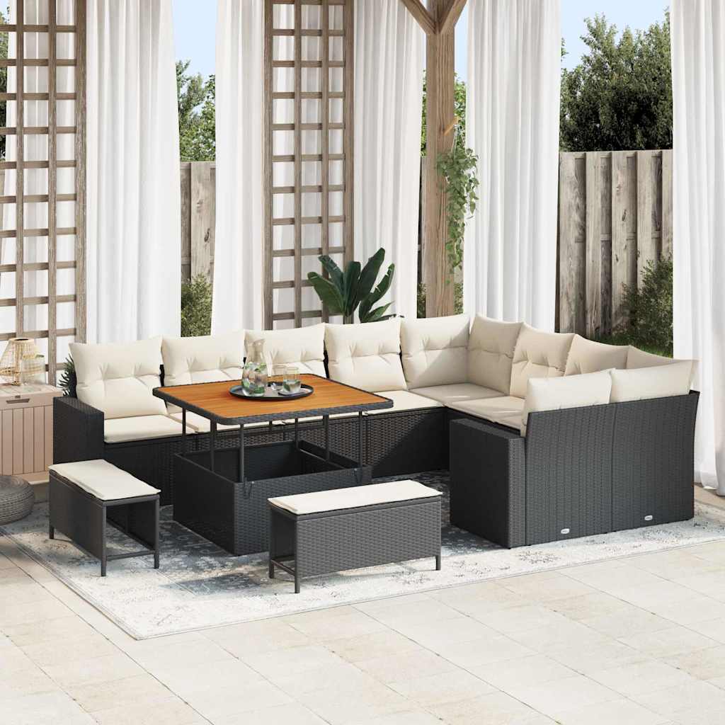 Gartensofa-set 12 pcs Schwarz Poly-Rattan