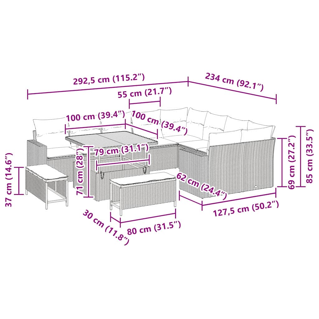 Gartensofa-set 12 pcs Schwarz Poly-Rattan