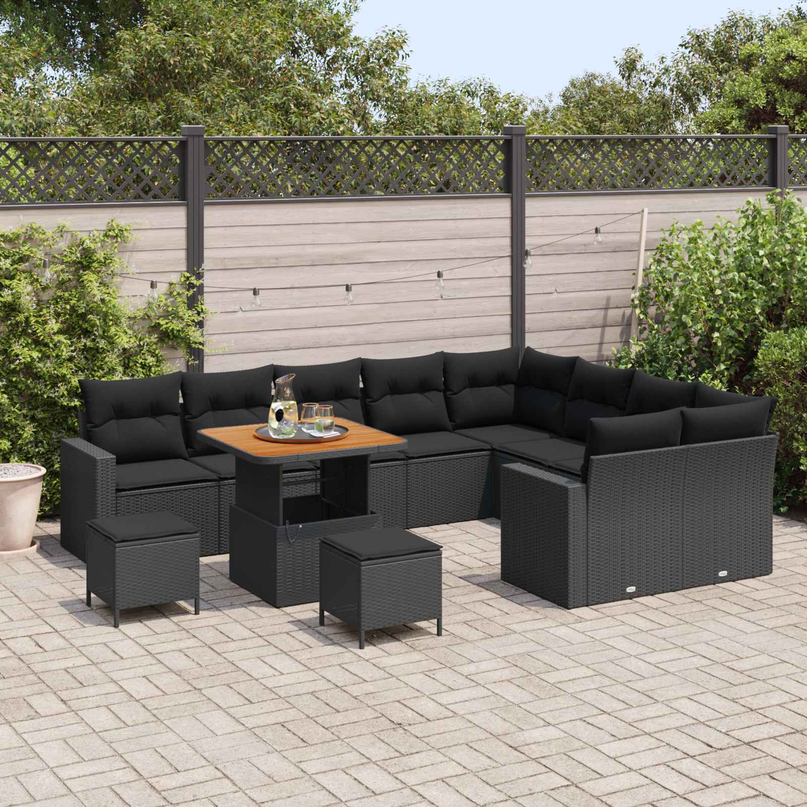 Gartensofa-set 12 pcs Schwarz Poly-Rattan