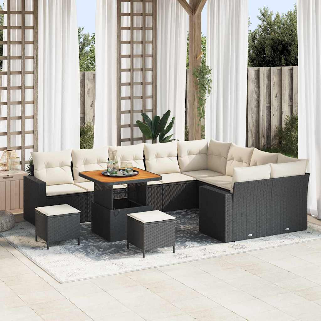 Gartensofa-set 12 pcs Schwarz Poly-Rattan