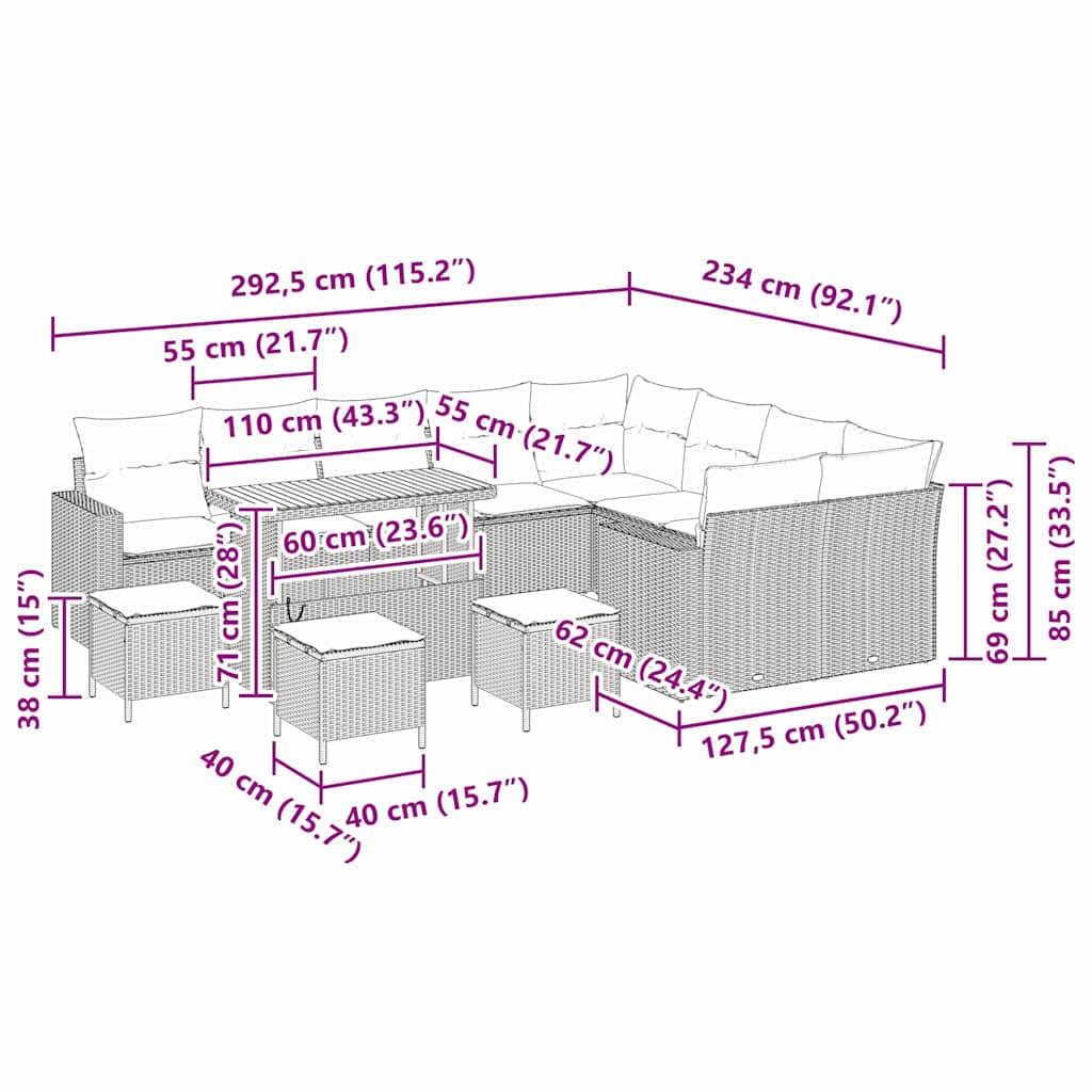 Gartensofa-set 13 pcs Schwarz Poly-Rattan