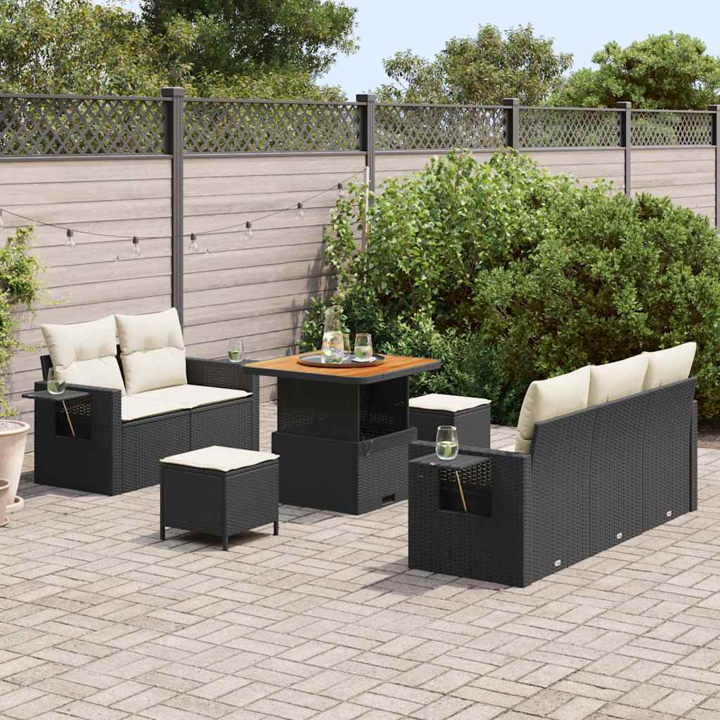 Gartensofa-set mit Kissen 8 pcs Schwarz Poly-Rattan