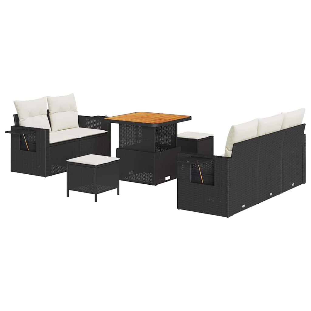 Gartensofa-set mit Kissen 8 pcs Schwarz Poly-Rattan