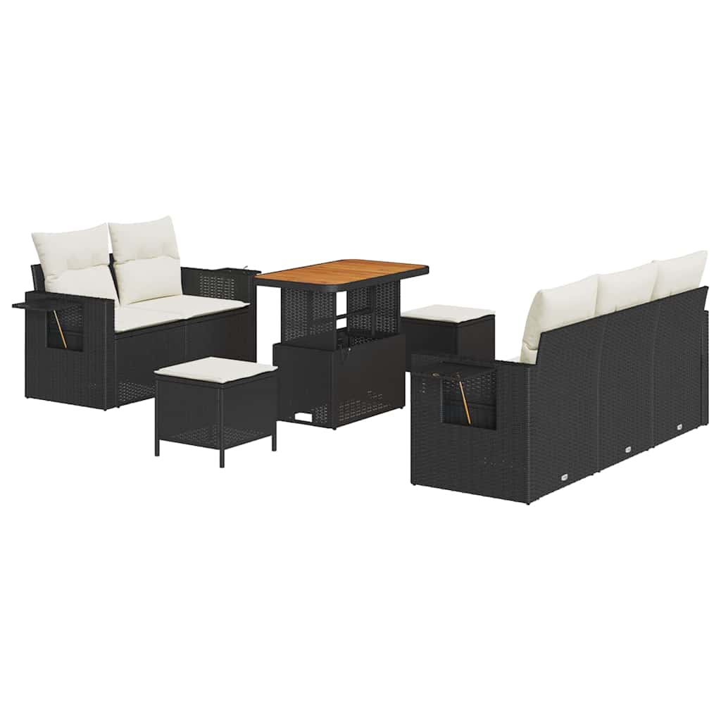 Gartensofa-set mit Kissen 8 pcs Schwarz Poly-Rattan