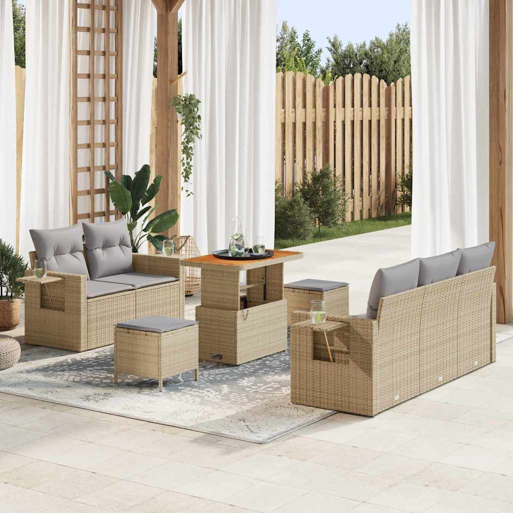 Gartensofa-set mit Kissen 8 pcs Beige Poly-Rattan