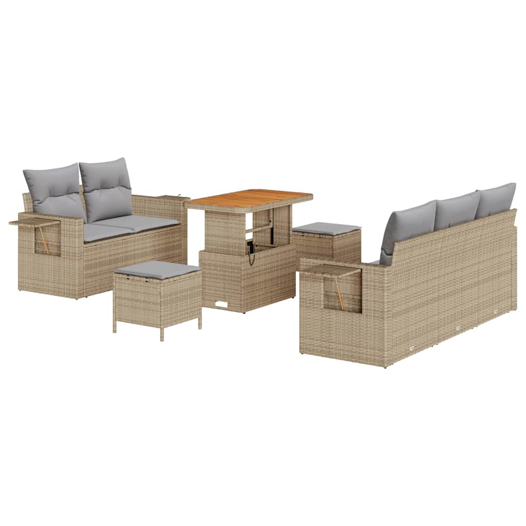 Gartensofa-set mit Kissen 8 pcs Beige Poly-Rattan
