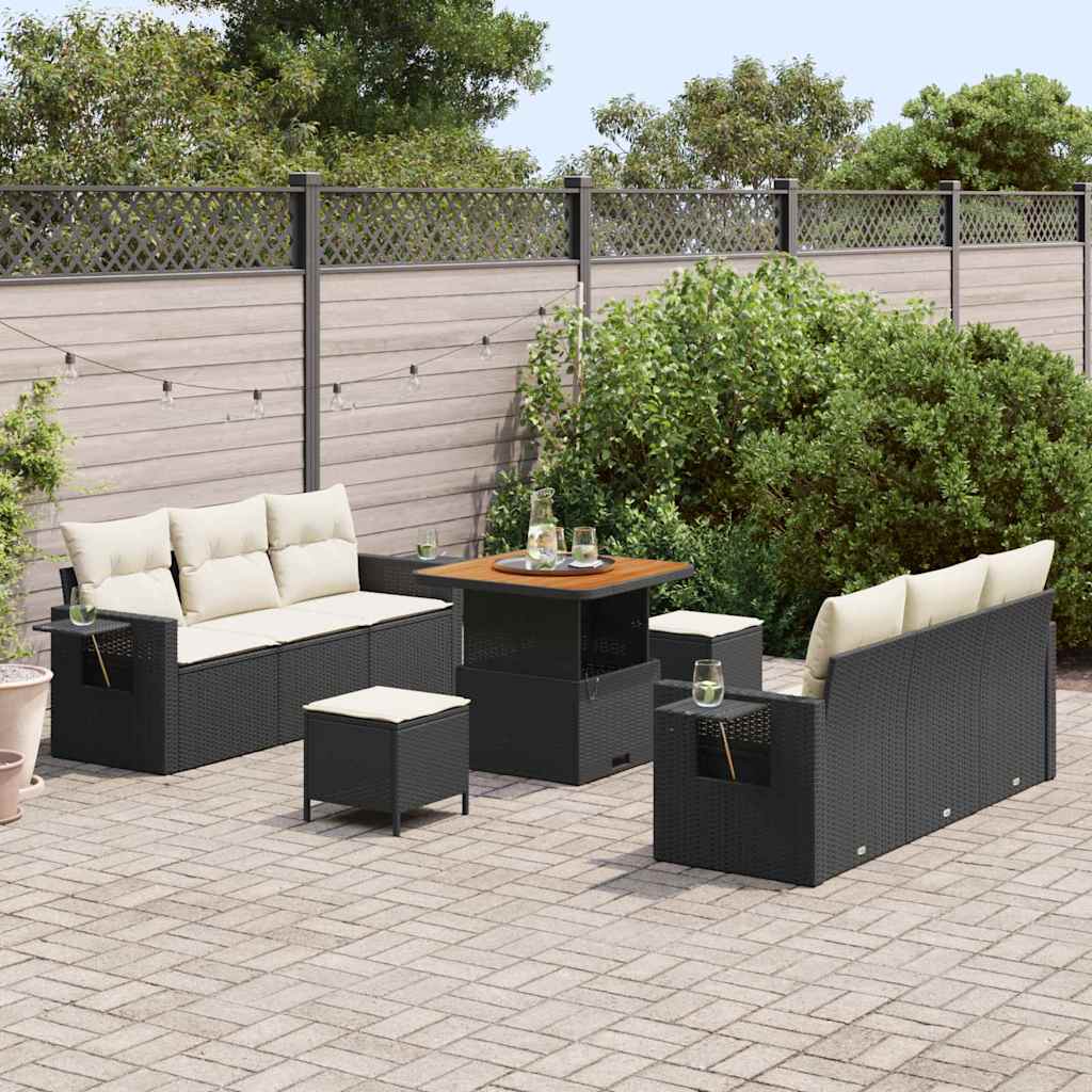 Gartensofa-set mit Kissen 9 pcs Schwarz Poly-Rattan