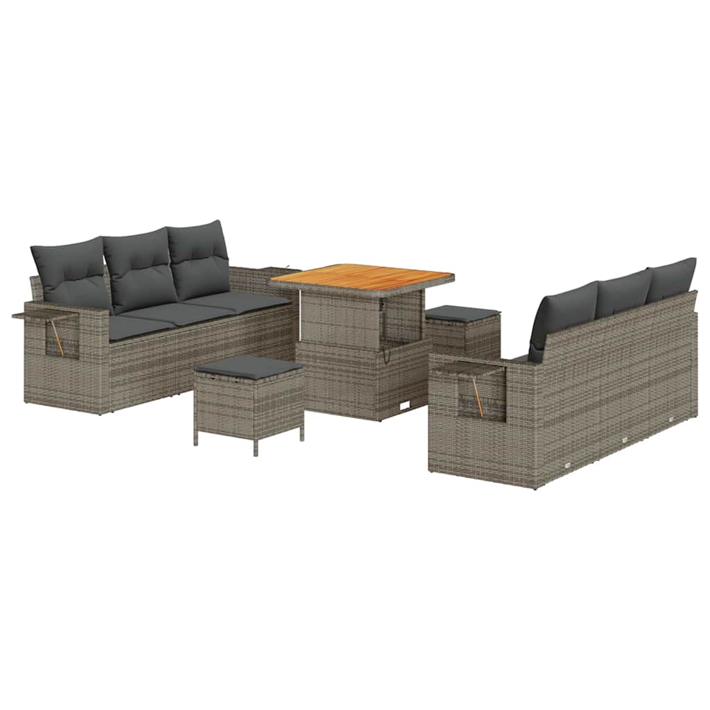 Gartensofa-set mit Kissen 9 pcs Grau Poly-Rattan