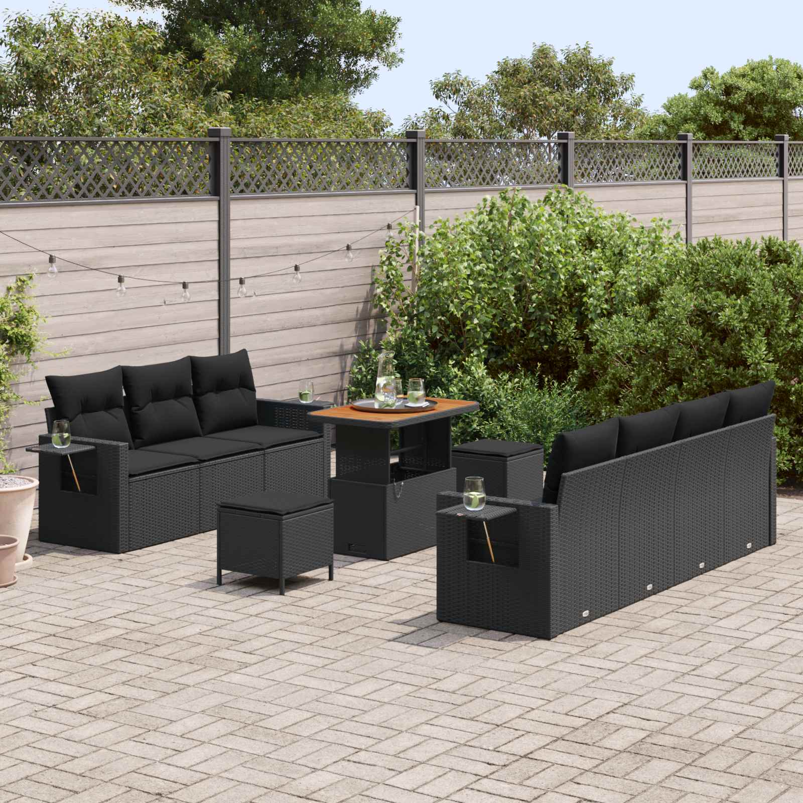 Gartensofa-set mit Kissen 10 pcs Schwarz Poly-Rattan