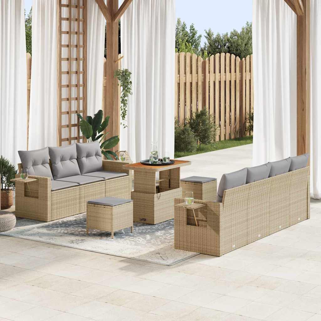 Garten-Sofa-Set 10 pcs Beige Poly-Rattan