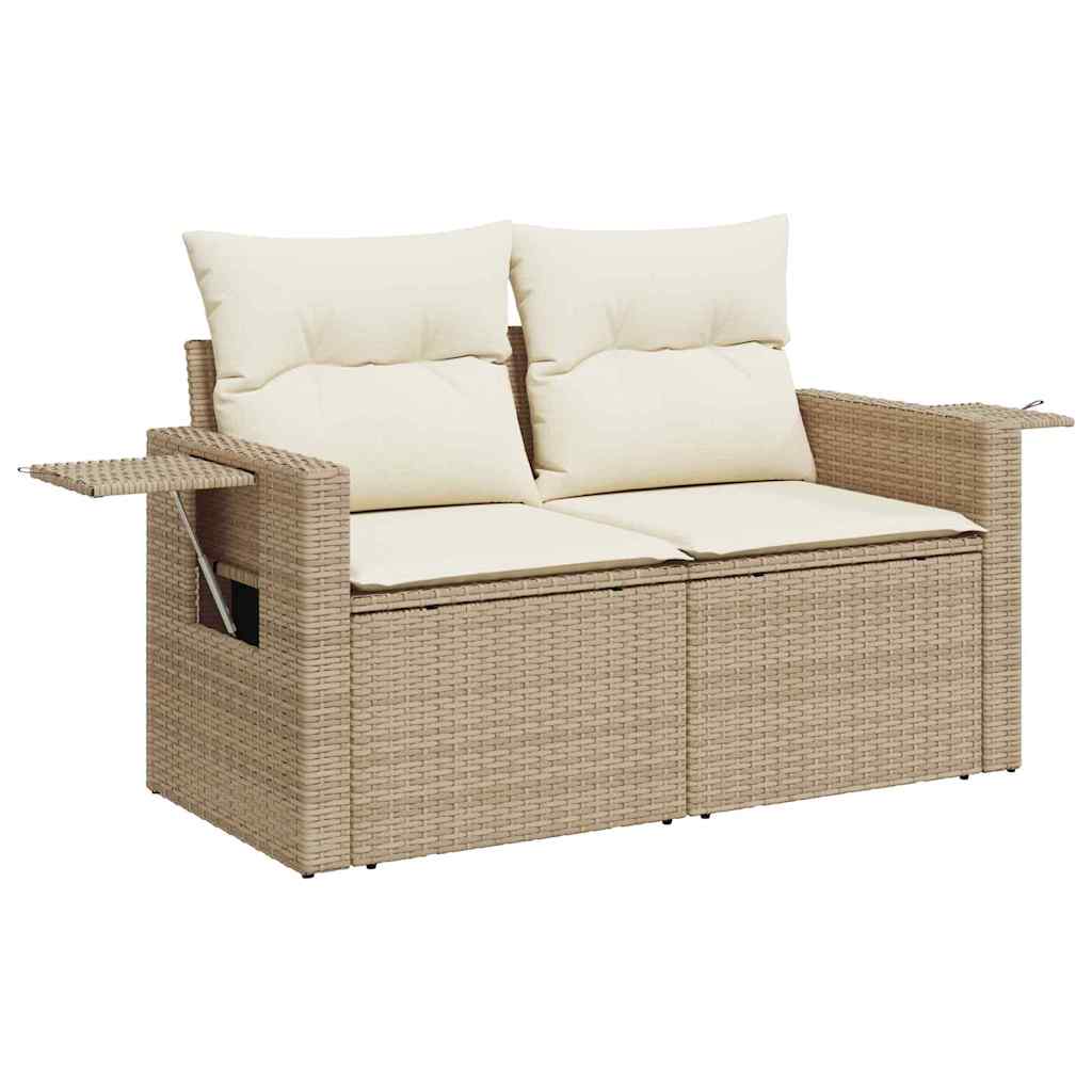 Garten-Sofa-Set mit Speicher 11 pcs Beige Poly Rattan