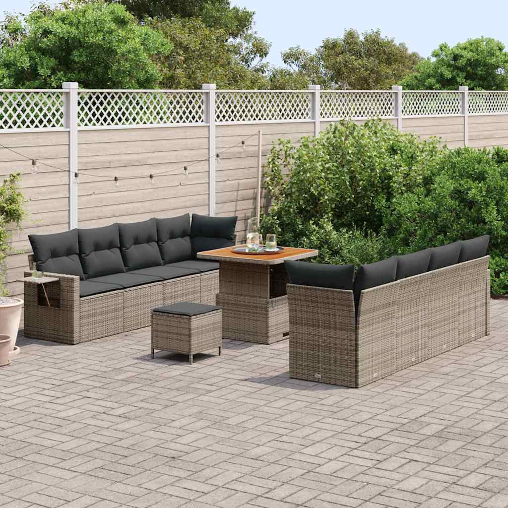 Garten-Sofa-Set mit Speicher 11 pcs Grau Poly Rattan