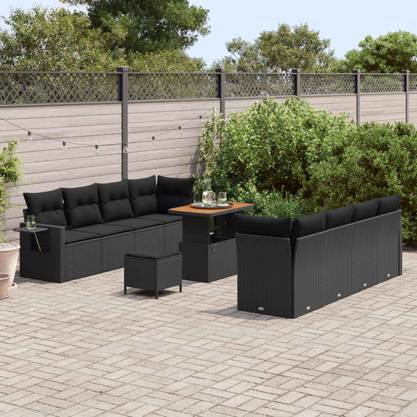 Gartensofa-set mit Kissen 11 pcs Schwarz Poly Rattan