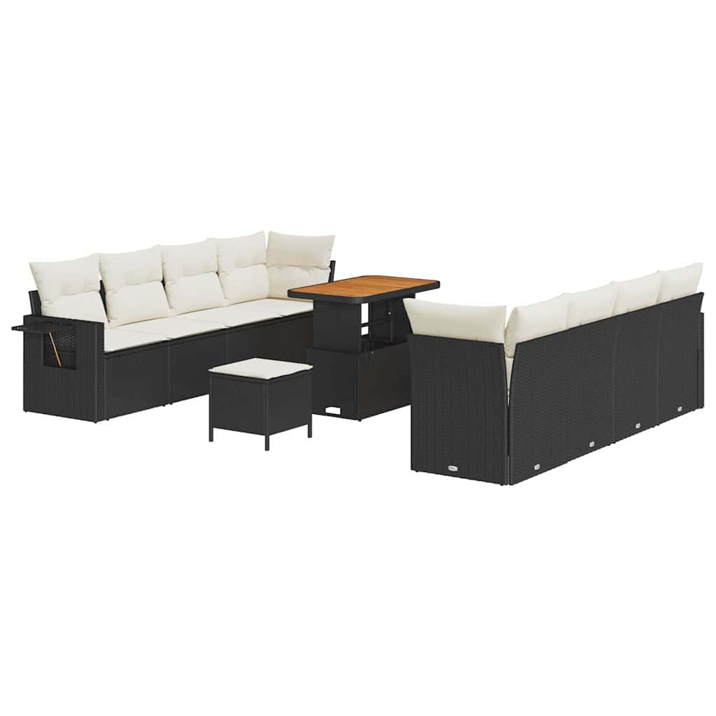 Gartensofa-set mit Kissen 11 pcs Schwarz Poly Rattan