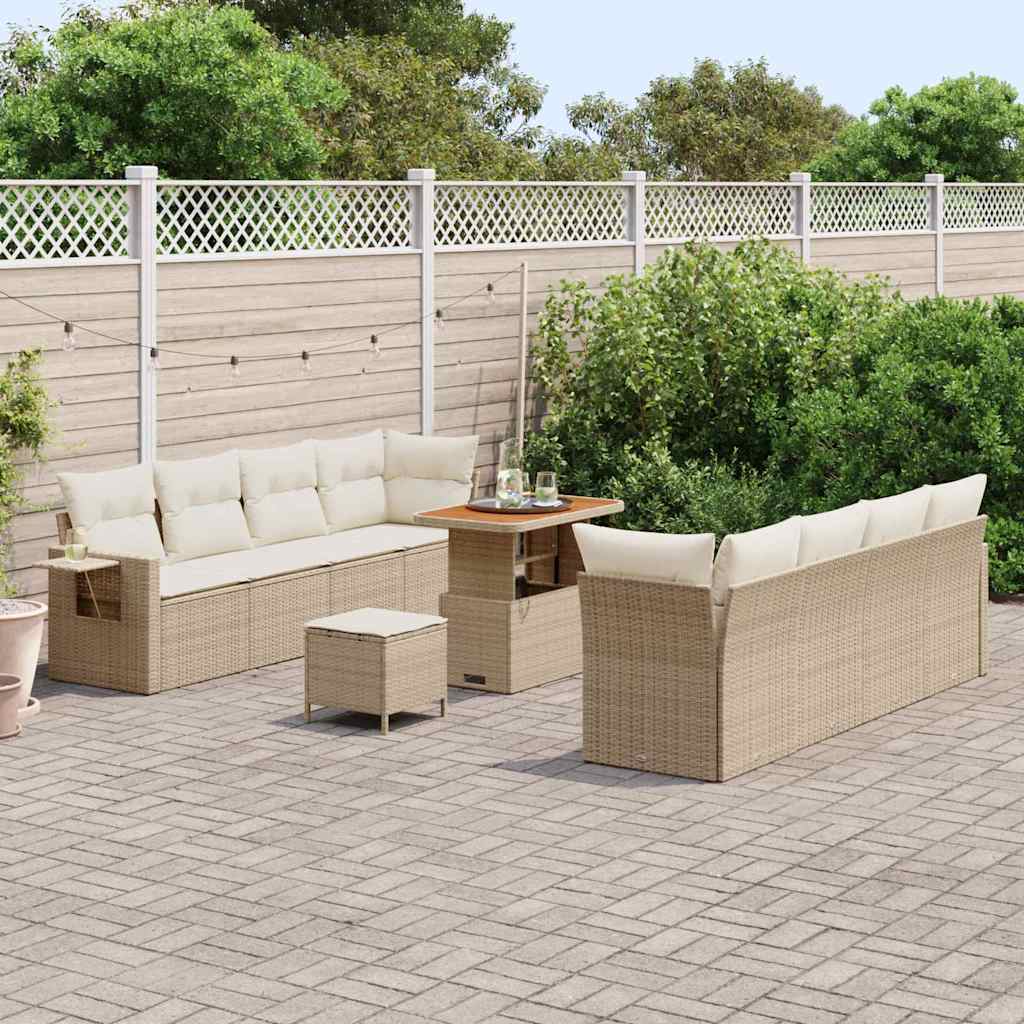 Gartensofa-set mit Kissen 11 pcs Beige Poly Rattan