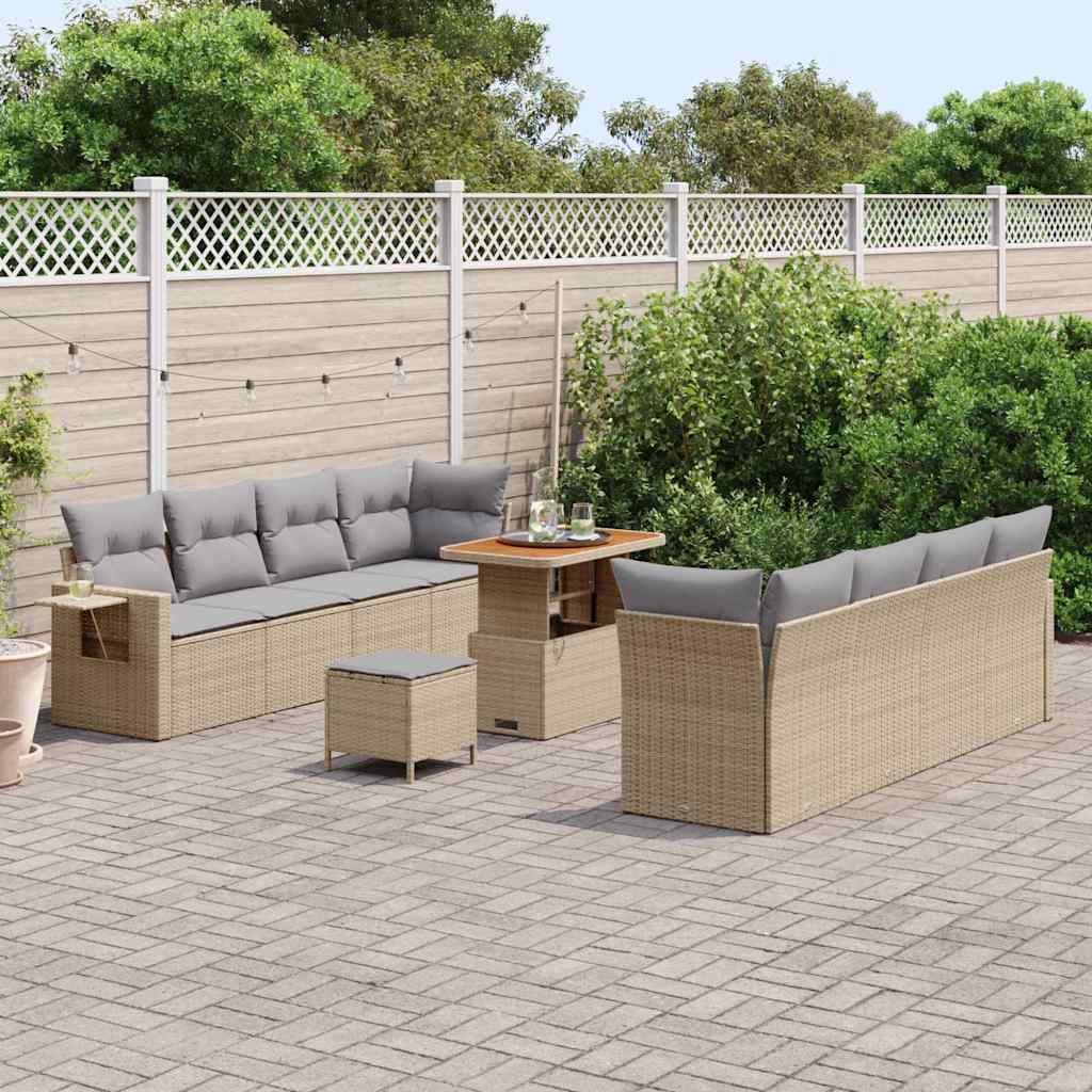 Gartensofa-set mit Kissen 11 pcs Beige Poly Rattan