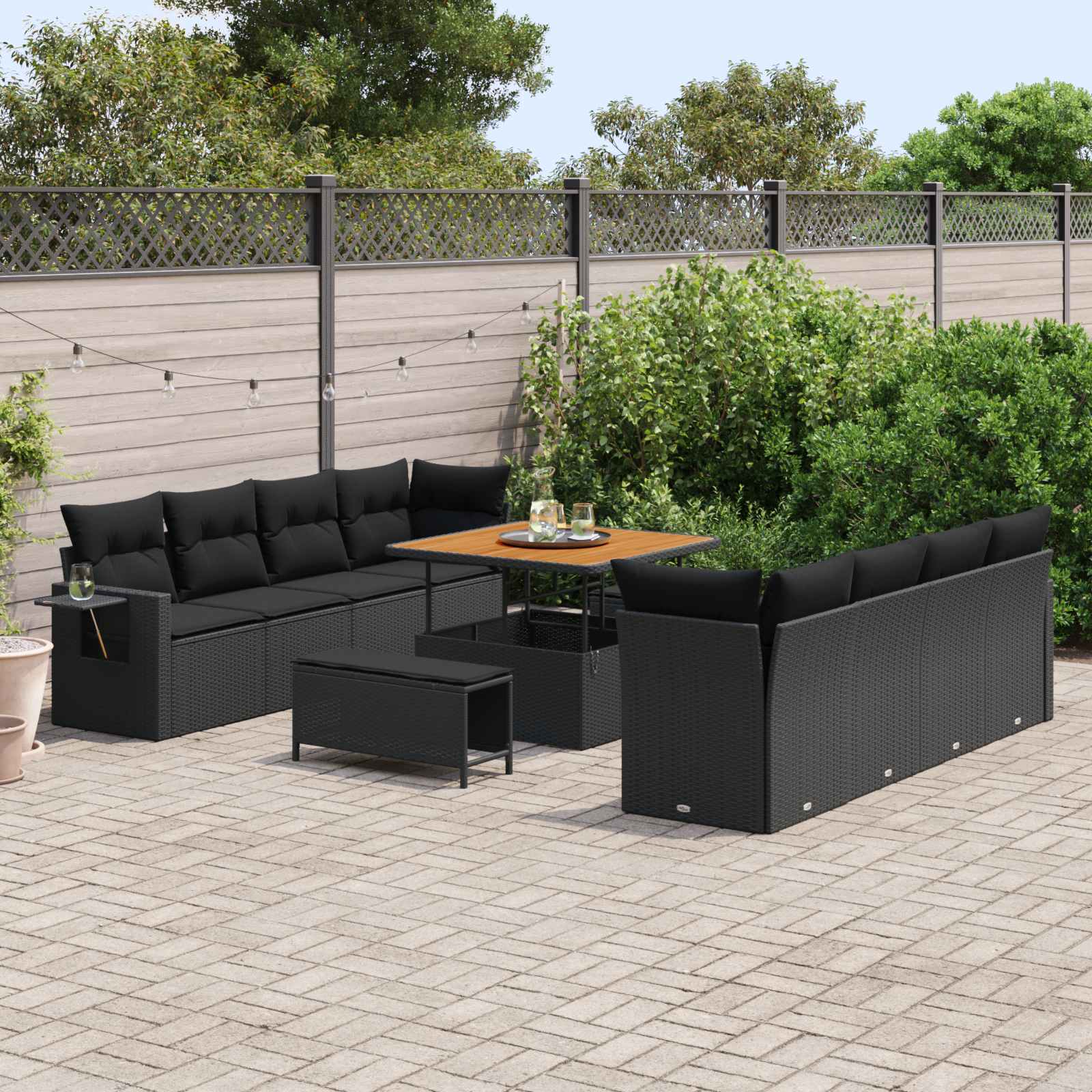 Gartensofa-set mit Kissen 11 pcs Schwarz Poly Rattan